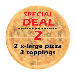 Special Deal #2 Two X-Large Pizza w/ 3 Toppings